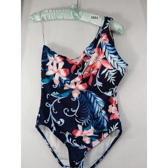 NWOT Carmen Marc Valvo Swimwear One Piece One Shoulder Keyhole Swimsuit Size 14 - Picture 13 of 13